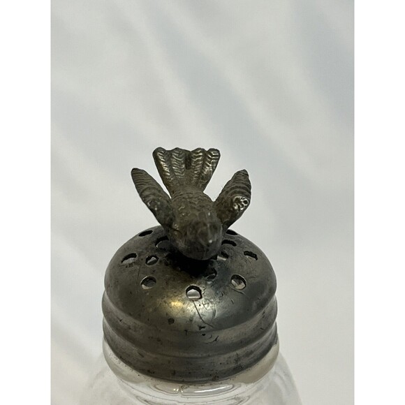 Pewter Metal Bird Topped Glass Shaker Salt Pepper MCM Vintage - Picture 3 of 7